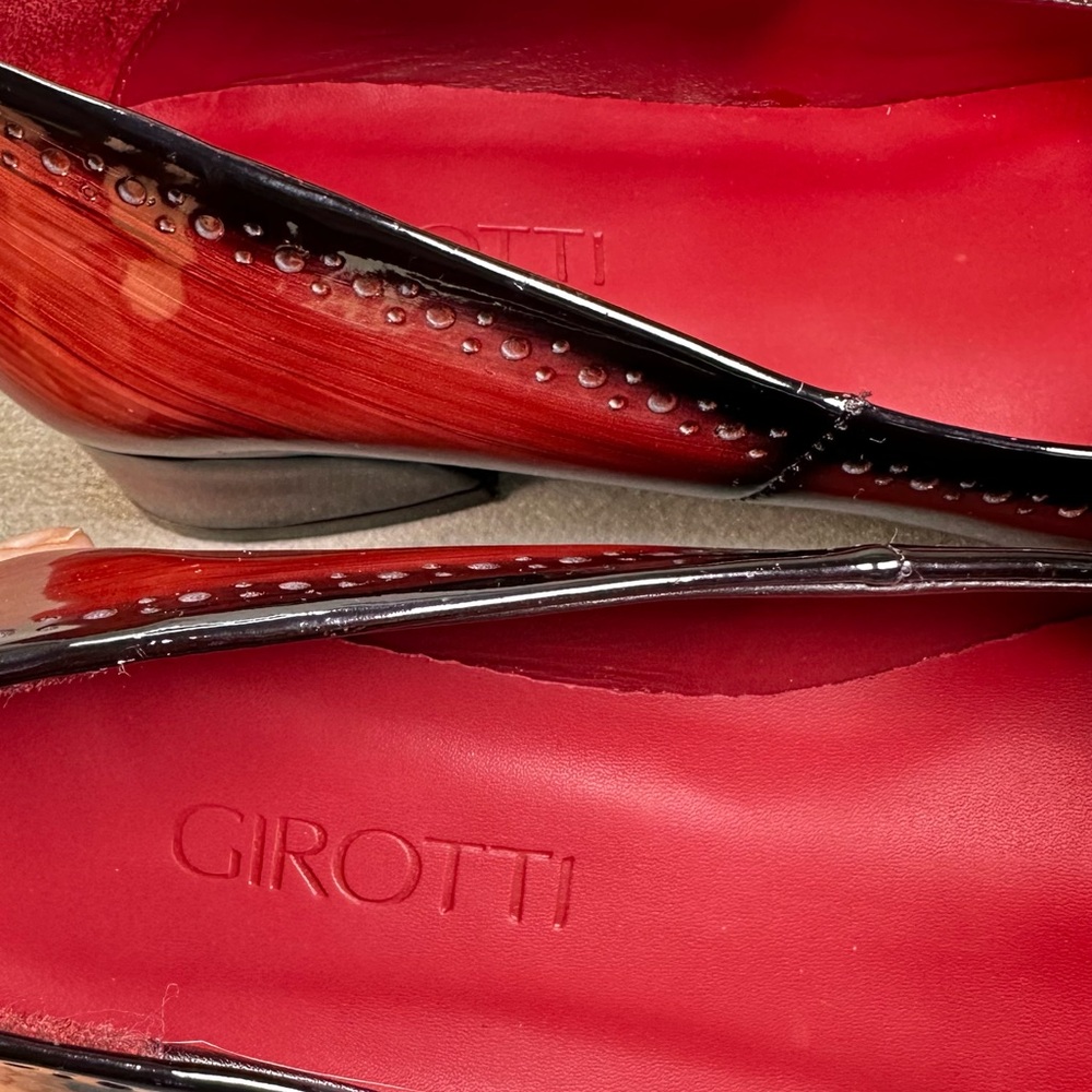 Girotti Red and Black Patent Leather Block Heel Brogue Pumps Size EU 39 US 8.5 - Picture 5 of 9